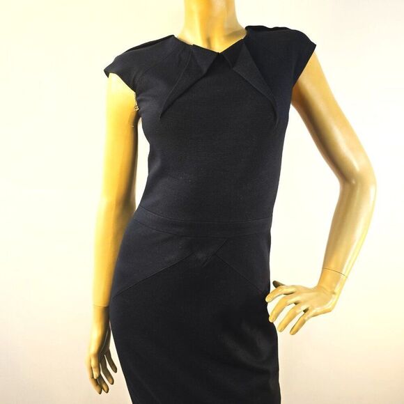 Cache Contour Collection Sz 4 Sleeveless Black Dress Pleated Pencil Stretch - Picture 7 of 12